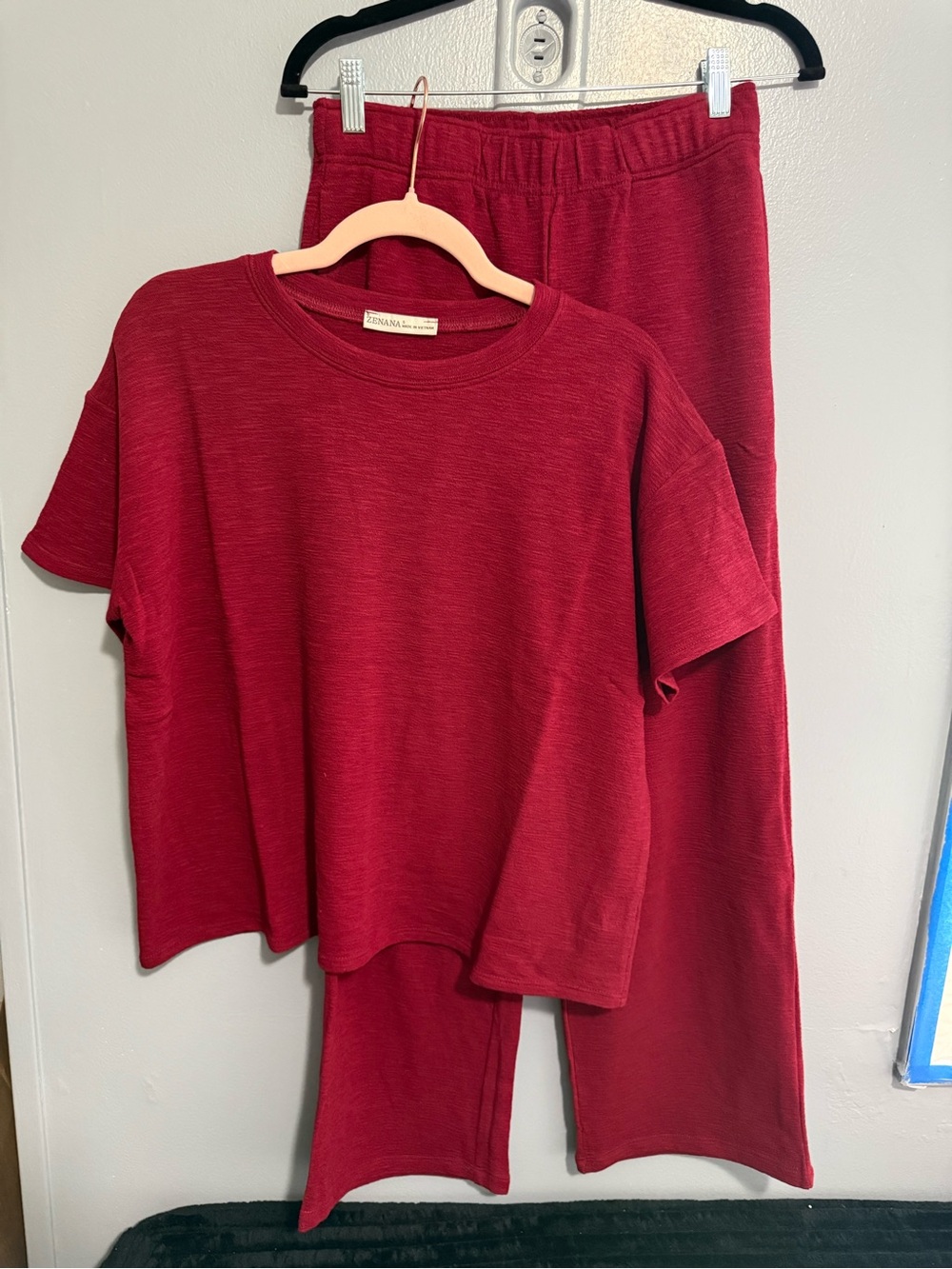 Zenana DK Burgundy Wide-Leg Lounge Pant Set - Picture 2 of 4